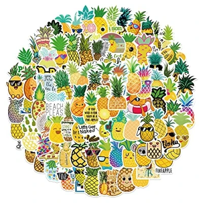 Image of 100 Pcs Pineapple Stickers for Kids Teens Adults Boys Girls Gift,Stickers Pack Laptop,Skateboard,Luggage,Car,Bike, Cup,Computer,Water Bottle Decor, Fruit Vinyl Waterproof Sticker Decals