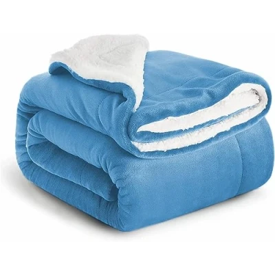 Image of Imperial Rooms Sherpa Fleece Blanket Bed Throws Blankets For Sofas Soft Fluffy Thick Reversible Microfiber Throw (Blue, Super King (230 x 270 Cm))