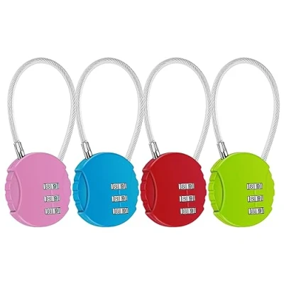 Image of Samaly 4 PCS Small Combination Cable Padlock, 3 Digit Padlocks with Code, Security Padlocks, Lock for Cabinets, Suitcases