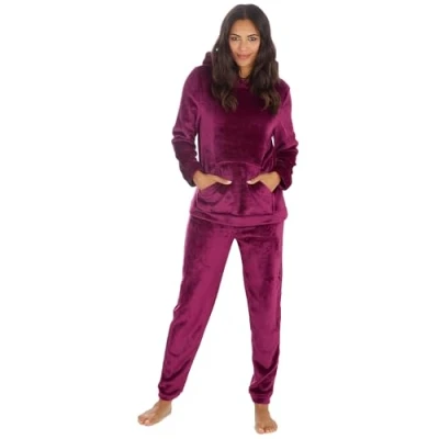 Image of INSIGNIA Womens Pyjamas Sets Hooded Fleece (UK, Alpha, L, Regular, Burgandy)