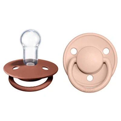 Image of BIBS De Lux Soother 2 Pack, BPA Free Dummy Pacifier, Round Nipple. Silicone, OneSize (0 36 Months), Woodchuck/Blush