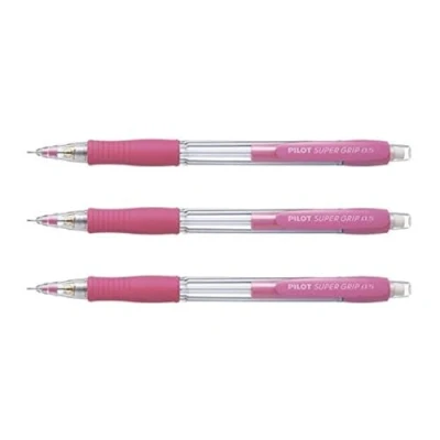 Image of PILOT Set of 3 Supergrip H185 Mechanical Pencils 0.5 mm Plastic Rubber Grip Pink