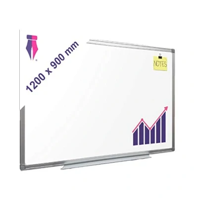 Image of Indigo Whiteboard Drywipe Magnetic with Pen Tray and Aluminium Trim W 1200 mm x H 900