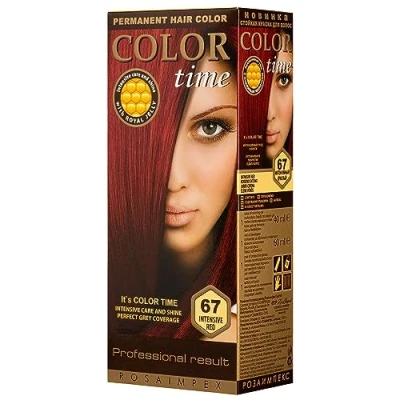 Image of Color TIME Permanent Gel Hair Dye Intense Red 67 Enriched with Royal Jelly and Vitamin C Covers Gray 100 ML