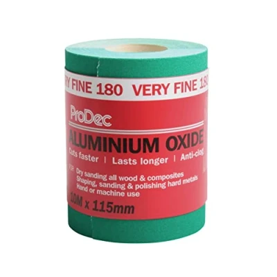 Image of ProDec 10m Roll 180 Grit Very Fine Grade Green Aluminium Oxide Abrasive Sanding Paper for Wood, Paint, Plaster, Filler, Metal and More, 115mm Wide Sandpaper Compatible with Machine Sanders