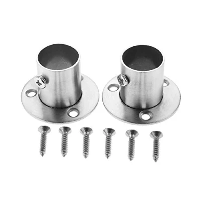 Image of Hicello 2PCS Ø22mm Pole Deep Socket, Stainless Steel Wardrobe Rail Bracket, Sturdy End Support Holder with Screws for Dia 22mm (7/8&quot;) Tube