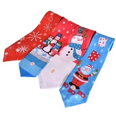 Image of ASAB Musical Christmas Tie for Men Women Novelty Sing A Long Snowflake Spirit Festive Snowman Santa Cheer Party with Button Press Song Soft Silk Washable (Any Random Design)