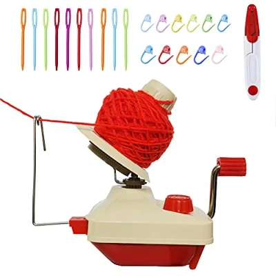 Image of Yarn Ball Winder, Hands Operated Swift Fiber String Wool Winder Machines for Family+10PS Knitting Stitch Markers+10PS Plastic Needles+1PS Scissors (22)
