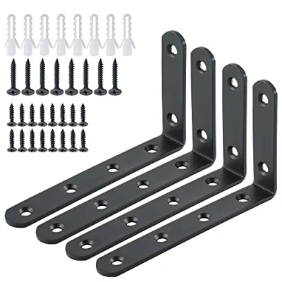 Image of Sayayo Shelf Brackets 4Pcs, Heavy Duty Wall for Shelves L Bracket Mounted Support, Stainless Steel Matte Black Finished, EJ5207B 4P (125mm*75mm, 3MM Thick)