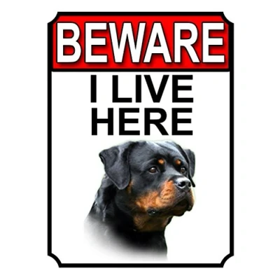 Image of SHAWPRINT BEWARE I LIVE HERE METAL GATE SIGN ROTTWEILER (10&quot; x 8&quot;)