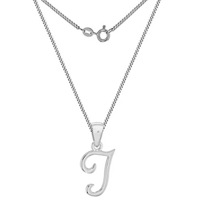 Image of Tuscany Silver Women&#039;s Sterling Rhodium Plated Diamond Initial &#039;J&#039; Pendant on Curb Chain of 46cm/18&quot;