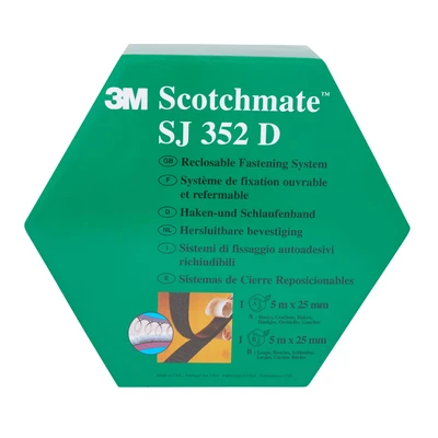 Image of 3M Hook &amp; Loop Reclosable Fastener SJ352D offers a simple alternative to zips, screws, snaps, hooks, bolts and more best suited for indoor use 2 x 25mm 5m, Black (1 Dispenser Box)