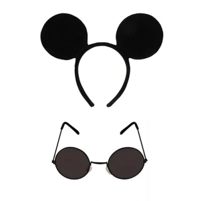 Image of jokeshop 3 Blind Mice Set (Mouse Ears on Headband &amp; Black Glasses) Fancy Dress World Book Day Animal Adults Accessory
