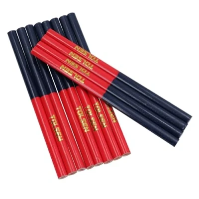 Image of AB Tools Carpenters Bi Colour Pencils Red Blue Woodwork Builders Joiners Oval 12PK DIY