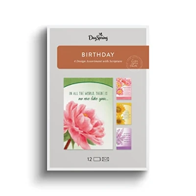 Image of DaySpring There is No One Like You 4 Floral Birthday Cards Assortment with Writing 12 &amp; Envelopes (U1199)
