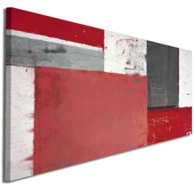 Image of Wallfillers Red Grey Modern Abstract Painting Canvas Wall Art Print 1343 Small 97x40cm