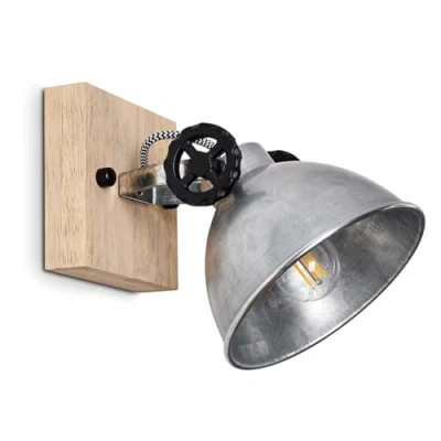 Image of hofstein Wall lamp Svanfolk, Made of Metal and Wood in Silver/Brown, 1 Flame, with Adjustable Spotlight, x E14 socket, Retro/Vintage Design, Without Bulbs
