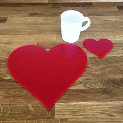 Image of Super Cool Creations Heart Placemat and Coaster Set, Red 4 Placemats Standard