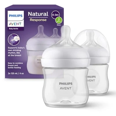 Image of Philips Avent Natural Response Baby Bottle 2 x 125ml Milk for Newborns and Up, BPA Free, 0+ Months (Model SCY900/02)