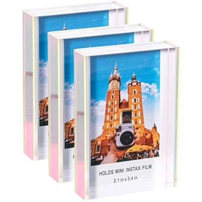 Image of Grarry Instax Mini Acrylic Picture Frames 2x3, Cute Polaroid Frame, Desktop &amp; Tabletop Set, Instant Photo for Fujifilm Film (Iridescent, 3)