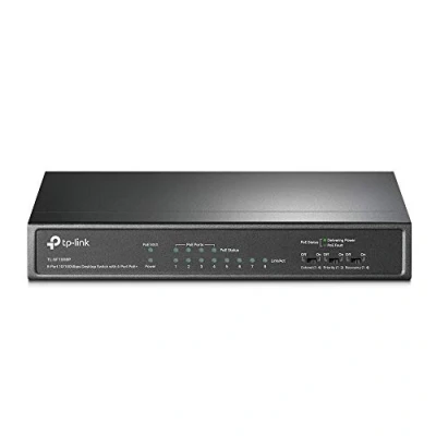 Image of TP Link PoE Switch 8 port 100 Mbps, 4 ports up to 15.4 W for each and 57 all ports, Metal Casing, Plug Play, Ideal IP Surveillance Access Point (TL SF1008P), Black