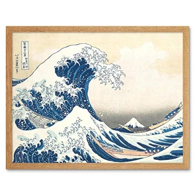 Image of Wee Blue Coo Hokusai Great Wave Off Kanagawa Art Print Framed Poster Wall Decor 12X16 Inch