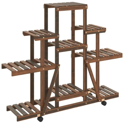 Image of vidaXL Flower Stand with Wheels 110x25x101 cm Solid Wood Fir
