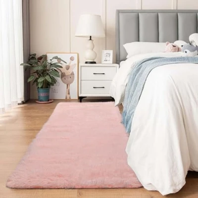 Image of Aspire Homeware Rugs Living Room Pink Area for Bedroom 80x300cm Anti Slip Modern Super Soft Thick Pile Fluffy Shaggy Rug Non Shedding
