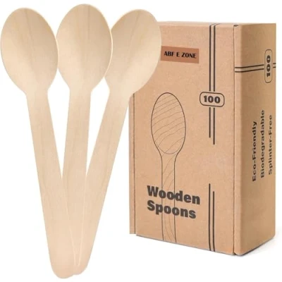 Image of 102PCS Wooden Cutlery Set Birchwood Eco Friendly Biodegradable Forks,Knives,Spoons 100% Compostable Disposable