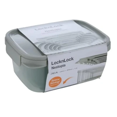 Image of LocknLock NestnLock Stackable Food Storage Containers 3pc set 500ml / 920ml 1.6L, Sage Green