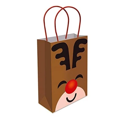 Image of Anila&#039;s Complete Christmas Themed 10 Party Bags, Fillers &amp; Favours Reindeer Bags with Handles. (Ideal for Children Aged 3 8)