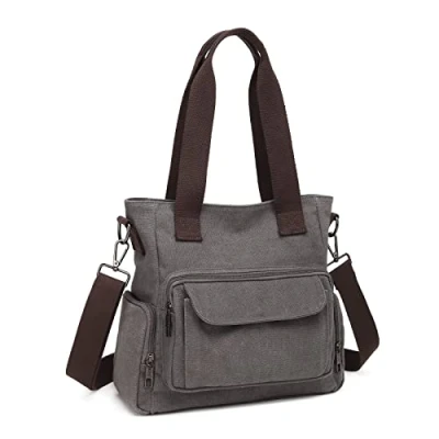 Image of Kono Canvas Women Handbag Casual Hobo Shoulder Bag Top Handle Crossbody Tote Bags for Work Travel Shopping (Grey)