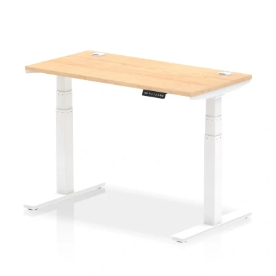 Image of Air 1200x600mm Height Adjustable Desk Maple Top Cable Ports White Leg