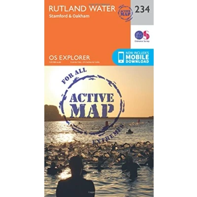 Image of Rutland Water Map Weatherproof Stamford &amp; Oakham Ordnance Survey OS Explorer Active 234 England Walks Hiking Maps Adventure