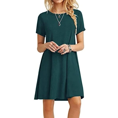 Image of MOLERANI Summer Dresses for Women UK Casual T Shirt Dress Short Sleeve Ladies Beach (S, Dark Green)