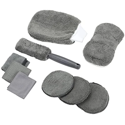 Image of Taylor &amp; Brown 9 Piece Car Cleaning Kit With Storage Bag Includes Microfibre Pad, Wash Sponge, Cloth, Wheel Brush, Drying Towel, Glass Mitt