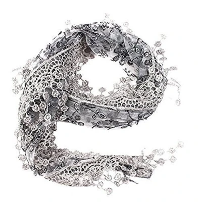 Image of L&amp;C® Women Lace Tassel Sheer Metallic Burnt Out Floral Print Triangle Scarf Shawl (Gray)