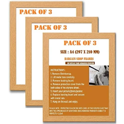 Image of Bargain Shop Az Pack Of 3 Modern A4 Wooden Effect Picture Frames (Oak, 297 x 210mm)