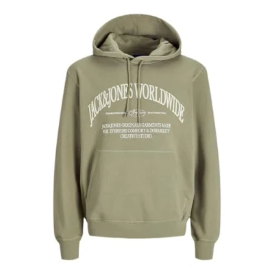 Image of JACK &amp; JONES Men&#039;s Jorfrederiksberg Margate Sweat Hood Bf Sweatshirt, Silver Sage/Detail: YYY, L