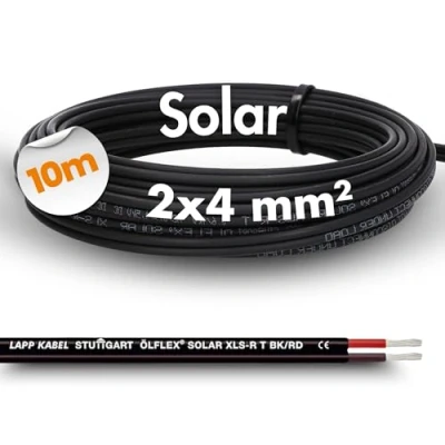 Image of 10 metres Lapp ÖLFLEX solar XLS R T cable 2X4 mm² BK/RD twin cable, 10m 2x4mm²