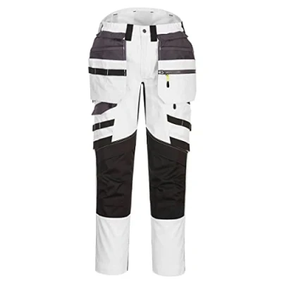 Image of Portwest DX440 Lightweight Detachable Holster Work Trousers Mens Multi Pockets Stretch Safety Workwear Cargo Combat Pants with Free Knee Pads White/Grey, 28