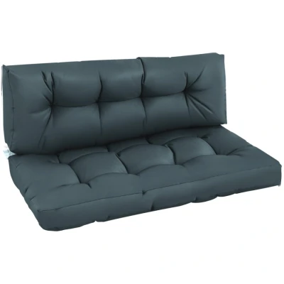Image of Outsunny 2Pcs Garden Tufted Pallet Cushion Seat Pad, Back Patio for Indoor Outdoor Use, 120L x 80W 12Hcm, Dark Grey