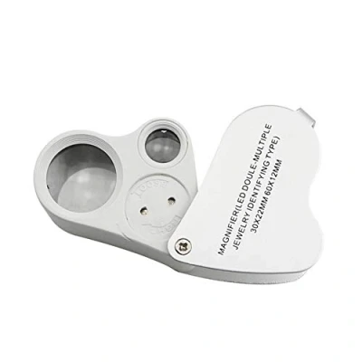 Image of 30X 60X Double Lens Jewelers Loupes, Jewelry Magnifier Glass Jewellers Eyeglass with LED Illuminate Pocket Microscope Eye Loupe Glasses