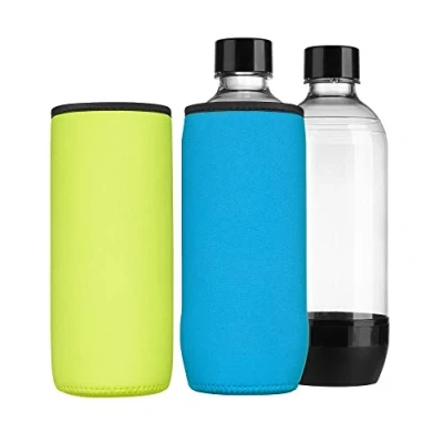 Image of kwmobile Neoprene Cover Compatible with Soda Stream DUO/Terra Cooler for Glass Bottle Set of 2, Light Blue/Yellow