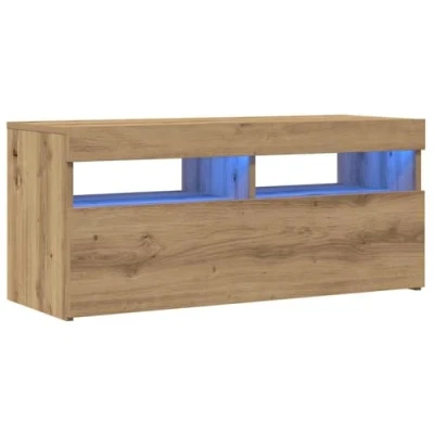 Image of vidaXL TV Cabinet with RGB LED Lights Artisan Oak, Engineered Wood Stand Unit Storage, Modern Console for Living Room
