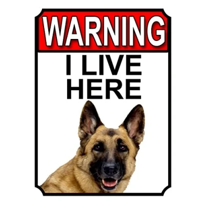 Image of Shawprint WARNING I LIVE HERE METAL GATE SIGN GERMAN SHEPHERD THEME 200MM X 150MM (1332H1)