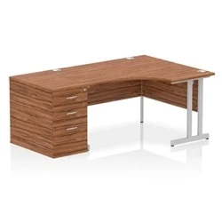 Image of Impulse 1400 RH Crescent Desk Cantilever Walnut/Silver 800 Hi Ped