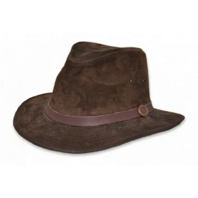 Image of EUREKA Fedora Indiana Jones Pigskin Leather Hat BROWN S