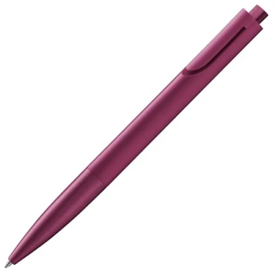 Image of Lamy noto burgundy ballpoint pen purist with triangular plastic barrel clip emerges from the contour incl. large capacity refill M 16 in line width black