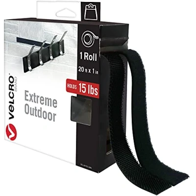 Image of VELCRO Brand Heavy Duty Extreme Outdoor Stick On Tape Cut to Length Industrial Extra Strong Double Sided Hook &amp; Loop Self Adhesive Perfect for Home, Office, Garage Use Black 6m x 25mm